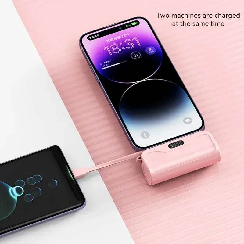 5000mAh Mini Power Bank 2 IN 1 Fast Mobile Phone Charger External Battery Power Bank Plug Play For iPhone and Type-c - Zonashopper Express