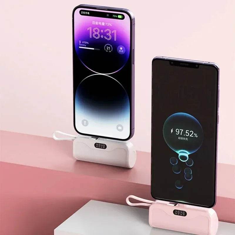 5000mAh Mini Power Bank 2 IN 1 Fast Mobile Phone Charger External Battery Power Bank Plug Play For iPhone and Type-c - Zonashopper Express