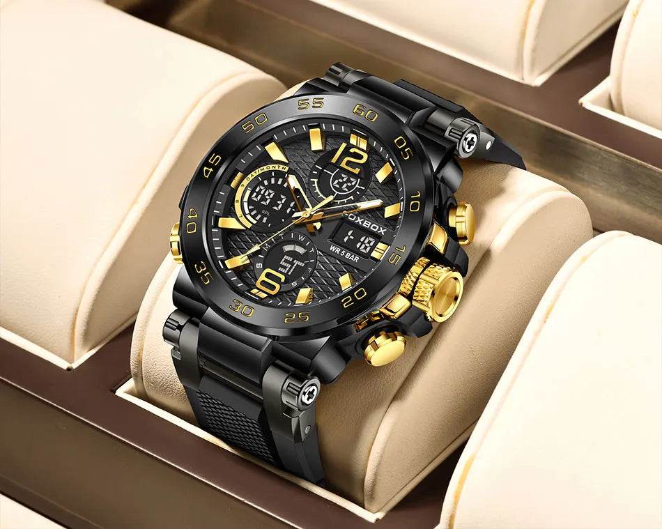 LIGE New Watches For Men 50M Waterproof Clock Alarm reloj hombre LCD Dual Display Wristwatch Quartz Military Sports Mens Watch - Zonashopper Express