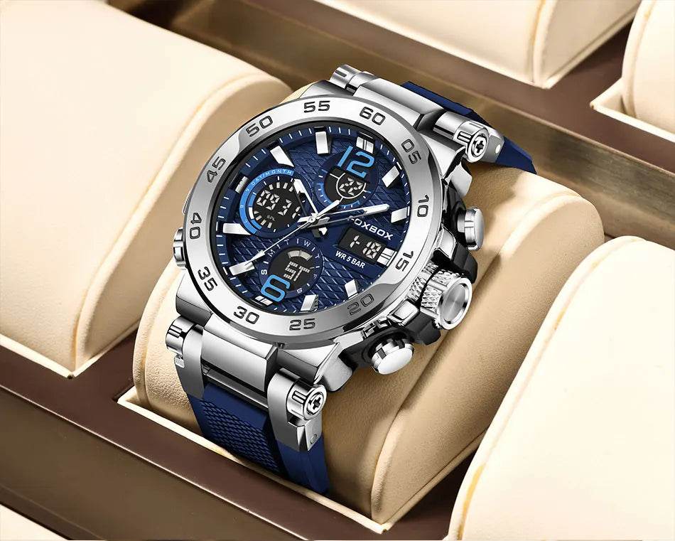 LIGE New Watches For Men 50M Waterproof Clock Alarm reloj hombre LCD Dual Display Wristwatch Quartz Military Sports Mens Watch - Zonashopper Express