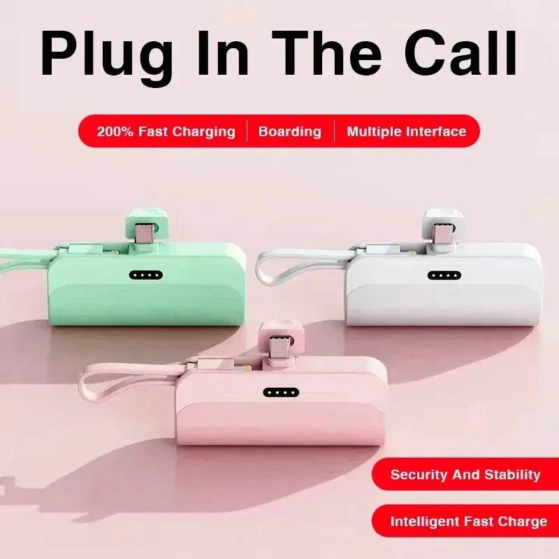 5000mAh Mini Power Bank 2 IN 1 Fast Mobile Phone Charger External Battery Power Bank Plug Play For iPhone and Type-c - Zonashopper Express