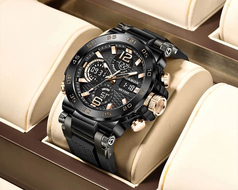 LIGE New Watches For Men 50M Waterproof Clock Alarm reloj hombre LCD Dual Display Wristwatch Quartz Military Sports Mens Watch - Zonashopper Express