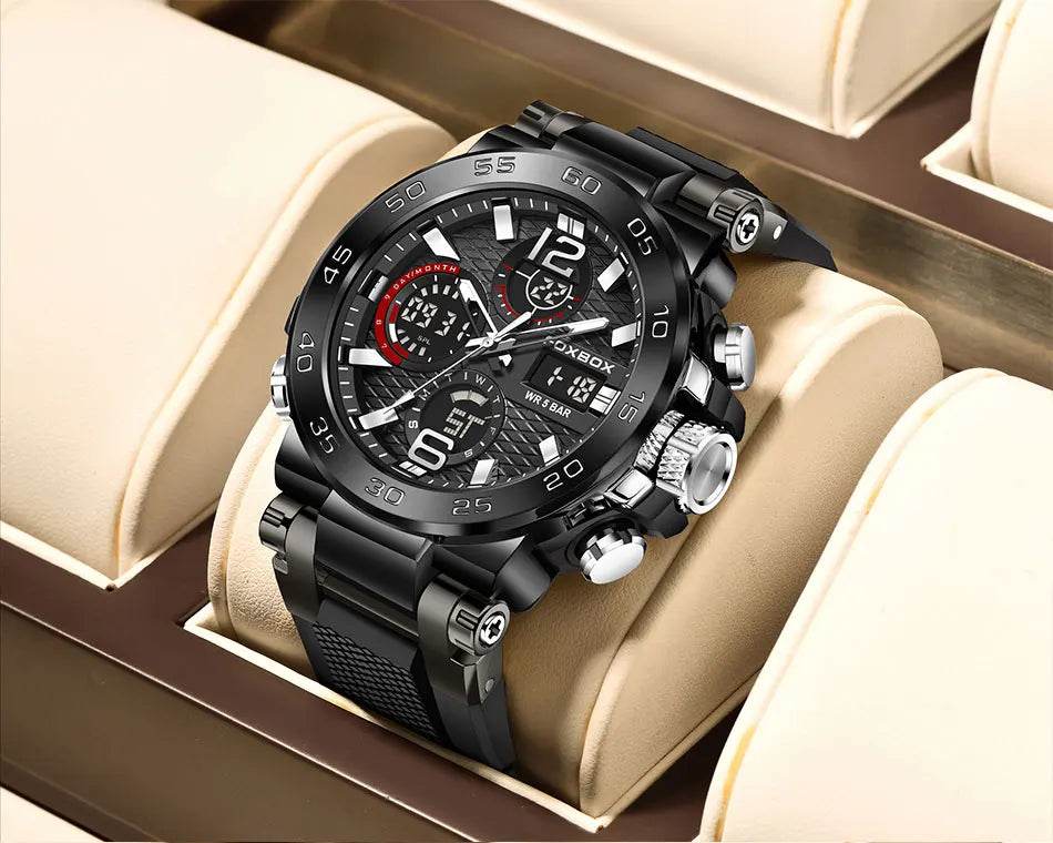 LIGE New Watches For Men 50M Waterproof Clock Alarm reloj hombre LCD Dual Display Wristwatch Quartz Military Sports Mens Watch - Zonashopper Express