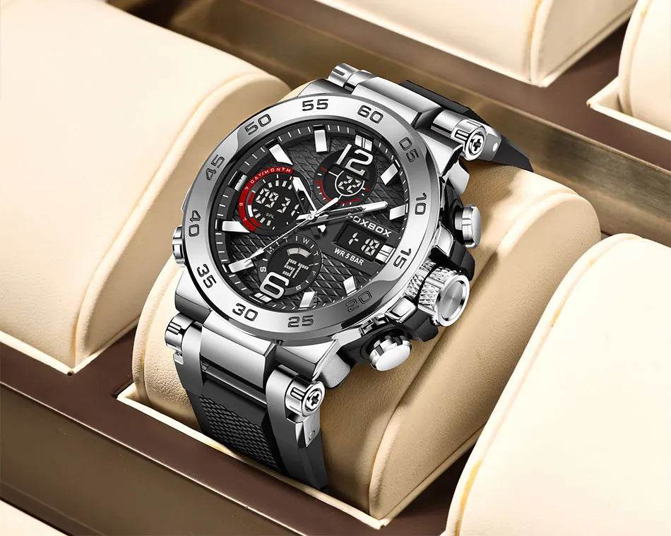 LIGE New Watches For Men 50M Waterproof Clock Alarm reloj hombre LCD Dual Display Wristwatch Quartz Military Sports Mens Watch - Zonashopper Express