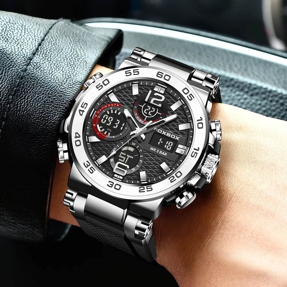LIGE New Watches For Men 50M Waterproof Clock Alarm reloj hombre LCD Dual Display Wristwatch Quartz Military Sports Mens Watch - Zonashopper Express