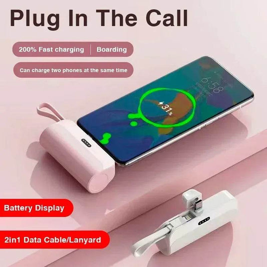 5000mAh Mini Power Bank 2 IN 1 Fast Mobile Phone Charger External Battery Power Bank Plug Play For iPhone and Type-c - Zonashopper Express