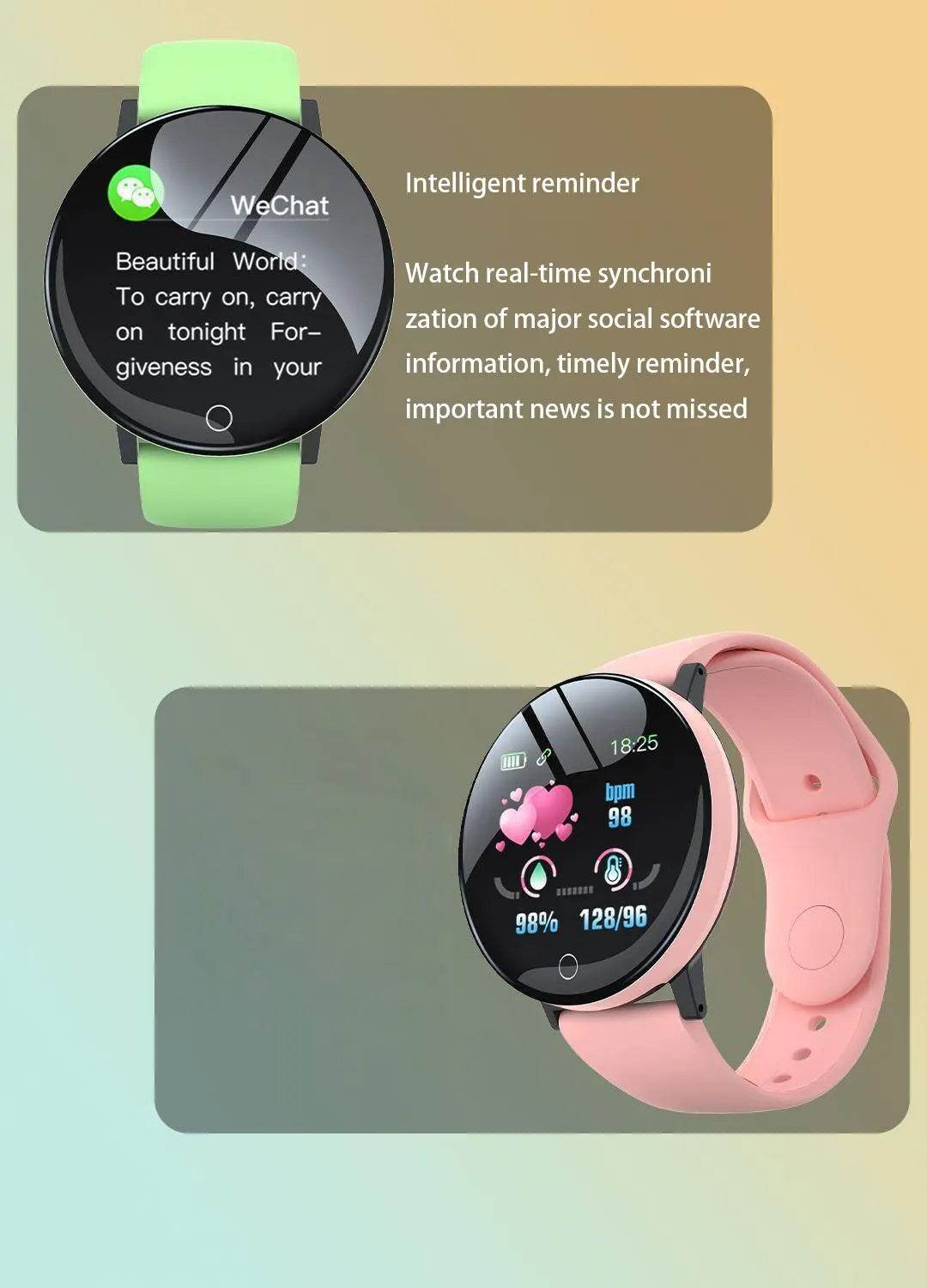 D18 Smart Watch Men Waterproof Smartwatch Women Kids Blood Pressure Monitor Fitness Tracker Watch Macaron Sport Bracelet Watches - Zonashopper Express